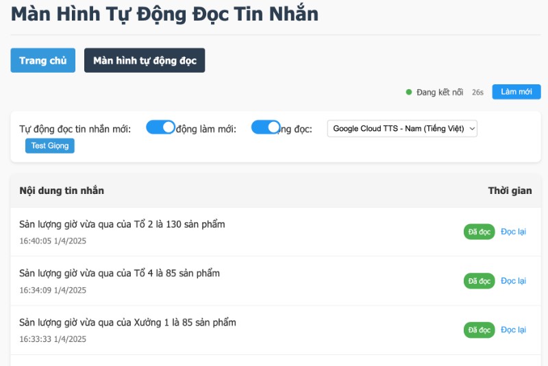 Hệ thống báo loa thông báo tự động sản lượng qua zalo